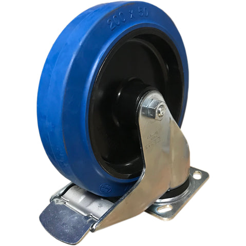 8" blue swivel wheel with 4 1/2" bracket and brake